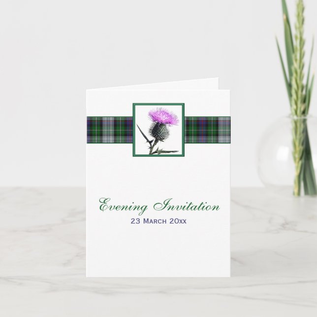 Convite Tartan and Thistle Evening Wedding Invitation Card (Frente)