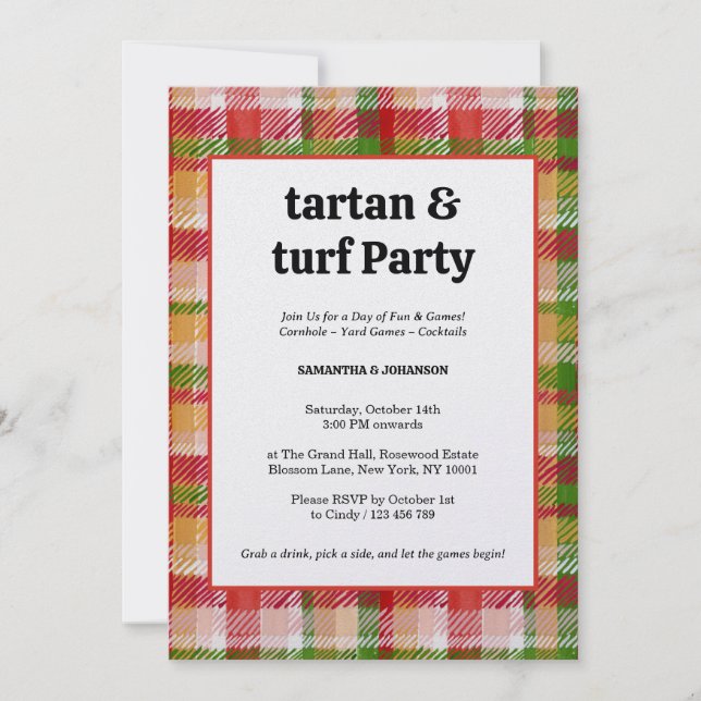 Convite Tartan and Turf Outdoor Lawn Games Party (Frente)