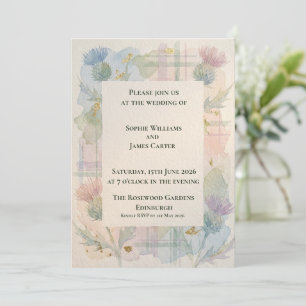 Convite Tartan de Tártaro Pastel Xadrez Casamento Escocês