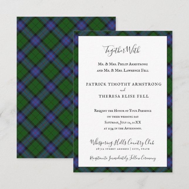 Convite Tartan do Clã Armstrong Xadrez Escocês (Frente/Verso)
