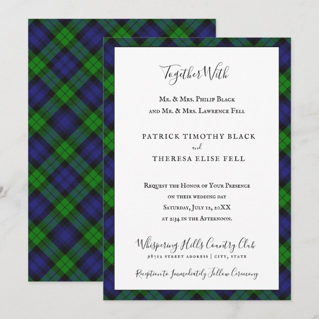 Convite Tartan do Clã Campbell Black Watch Casamento (Frente/Verso)