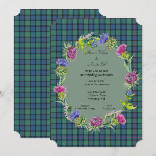 Convite Tartan Flor da Escócia com Moldura Dourada