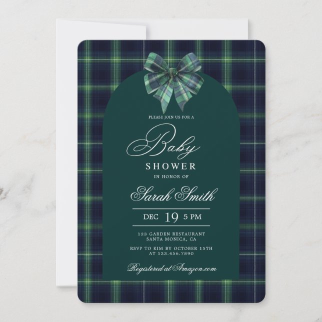 Convite Tartan Luxury Baby Shower Invitation (Frente)