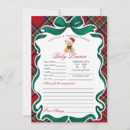 Convite Tartan Plaid Christmas Bear Advice for Baby Card