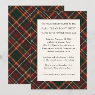 Convite Tartan Plaid Clássico Bota Limpa Caça Equestre