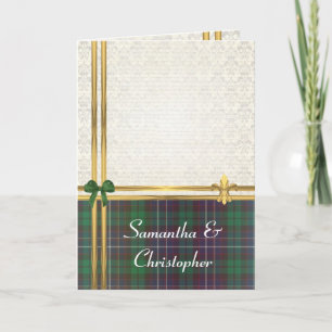 Convite Tartan verde e ouro no damask
