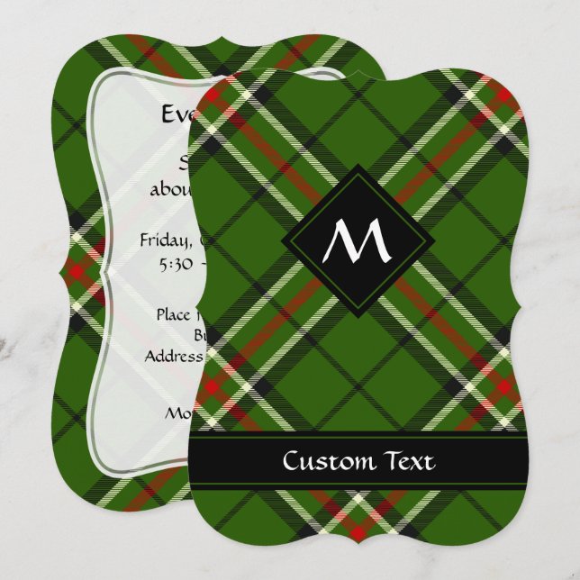 Convite Tartan Verde, Preto, Vermelho e Branco (Frente/Verso)