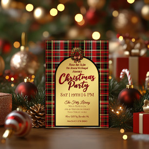 Convite Tartan Vermelho Clássico de Natal Festa 