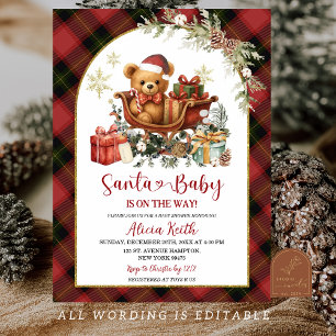Convite Tartan Vermelho Natal Urso Santa Chá de Bebê