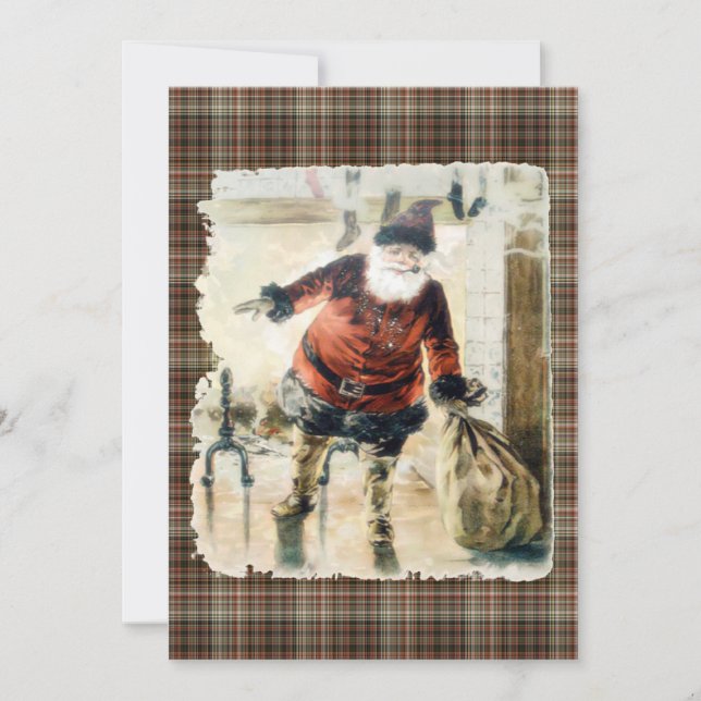Convite Tartan Vintage Santa Claus (Frente)