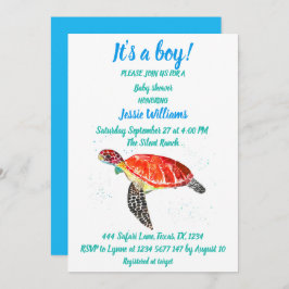 Convite Tartaruga-do-mar sob o mar Oceano Azul Menino