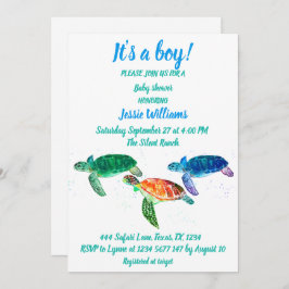 Convite Tartaruga-do-mar sob o mar Oceano Azul Menino