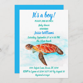 Convite Tartaruga-do-mar sob o mar Oceano Azul Menino