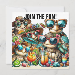 Convite Tartarugas Divertidas se Reunindo