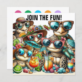 Convite Tartarugas Divertidas se Reunindo