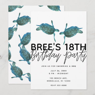 Convite Tartarugas Marinhas Azul Esverdeado Praia do Ocean