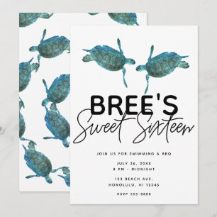 Convite Tartarugas Marinhas Azul Turquesa Festa de 15 Anos