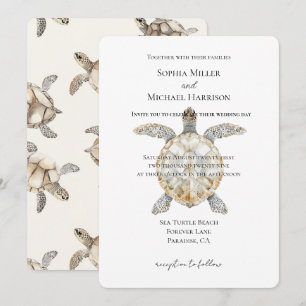 Convite Tartarugas Marinhas Casamento Praia Cream