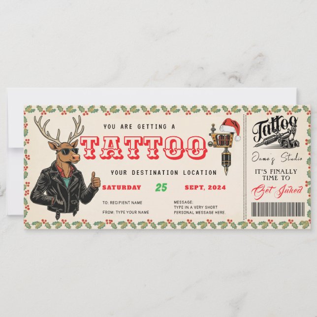 Convite Tattoo Christmas Gift Ticket Certificate Voucher (Frente)