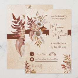 Convite Taupe Autumn Modern Watercolor Terracotta Casament
