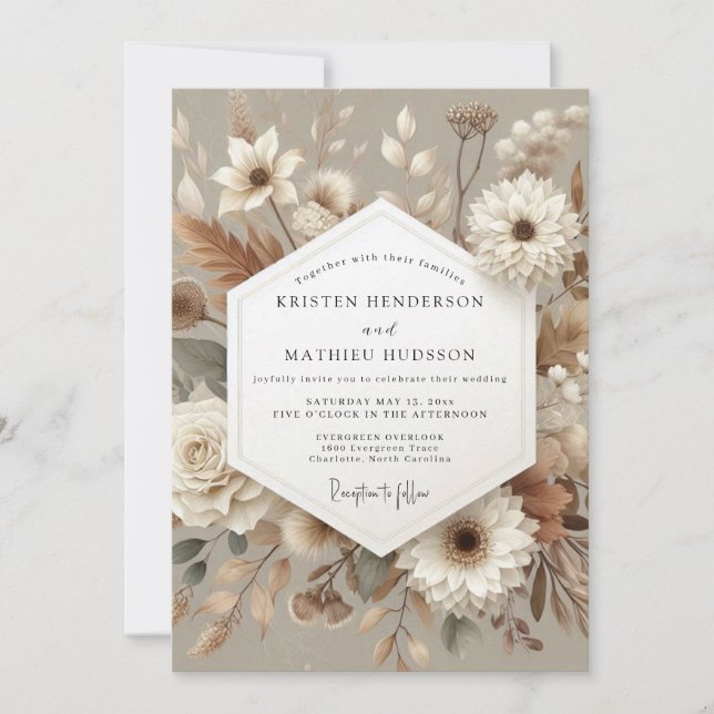 Convite Taupe Botanical Romance Wedding (Frente)