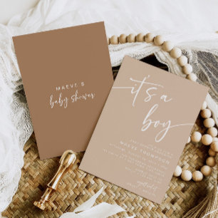Convite Taupe Chá de fraldas Invitation Modern É um garoto