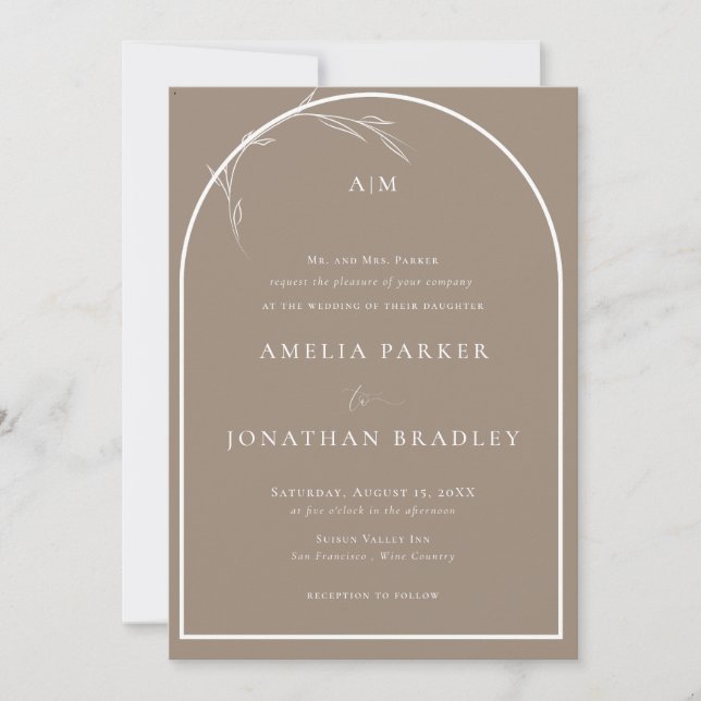Convite Taupe Clássico Moderno | Casamento Formal (Frente)