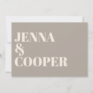 Convite Taupe e Casamento Linen Moderno com Tipografia em