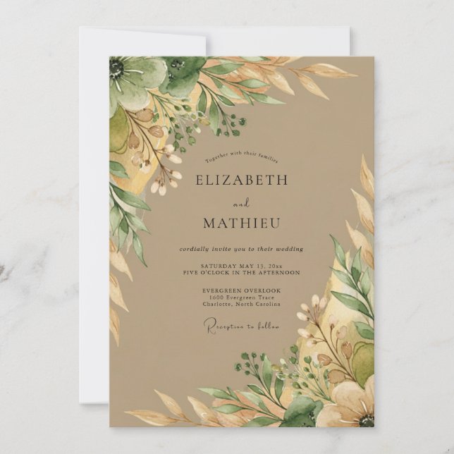 Convite Taupe Earthy Botanical Wedding (Frente)