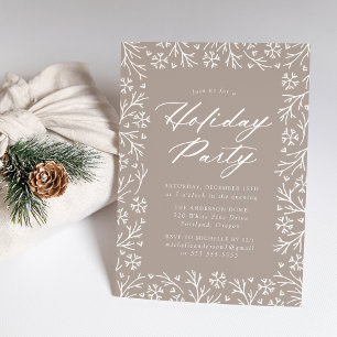 Convite Taupe Elegant Snowflake Foliday Party