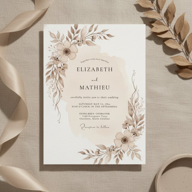 Convite Taupe Ethereal Botanical Wedding (Criador carregado)