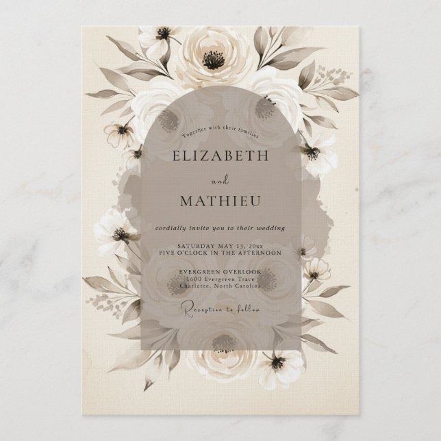Convite Taupe Ethereal Flora Wedding (Frente)