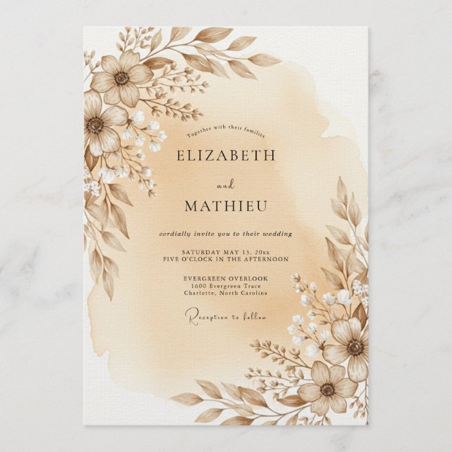 Convite Taupe Ethereal Floral Wedding (Frente)