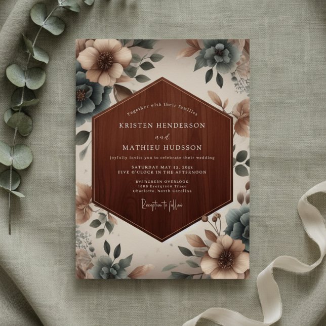 Convite Taupe Floral Ethereal Wedding (Criador carregado)