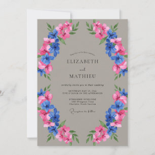 Convite Taupe Fuchsia Azul Pintado Casamento