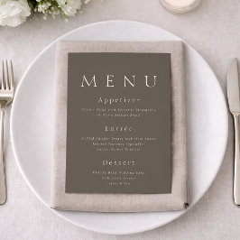 Convite Taupe Minimalist Wedding Menu Card