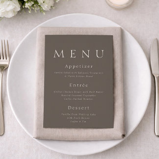 Convite Taupe Minimalist Wedding Menu Card