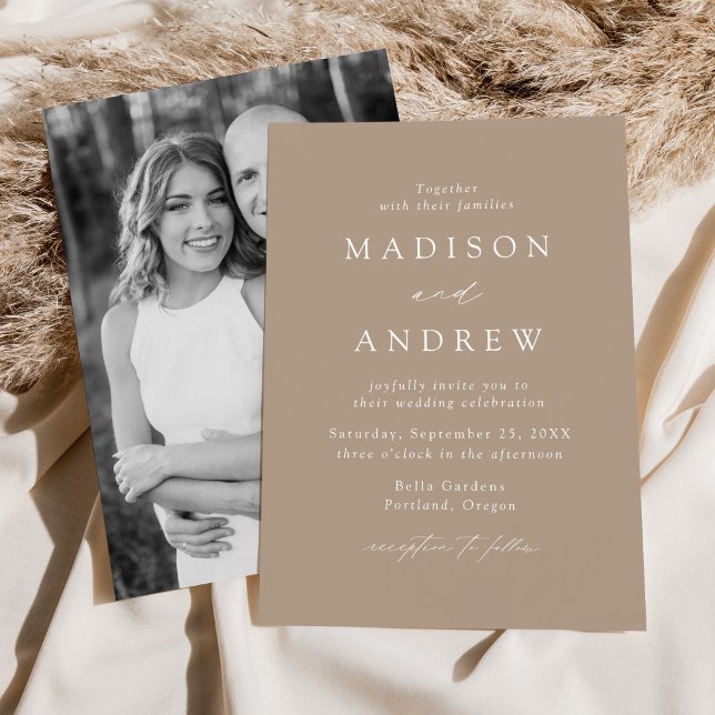 Convite Taupe Modern Elegance Foto Wedding (Criador carregado)