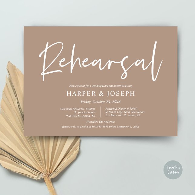 Convite Taupe Quente e Janto do Casamento Moderno (Wedding Rehearsal and Dinner Invitation Card, PDF, Modern Minimalist Elegant, in Warm Taupe)