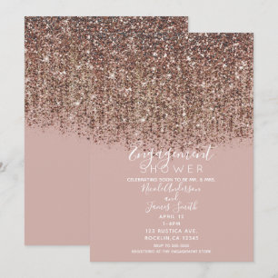 Convite Taupe Rubor Glitter Dourado Rosa Noivado Chuva