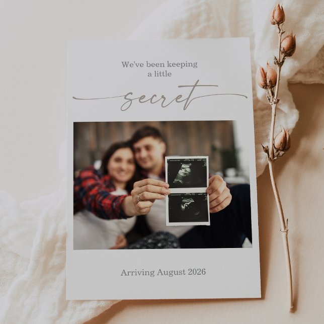 Convite Taupe Ultrasound Photo Pregnancy Announcement Card (Criador carregado)