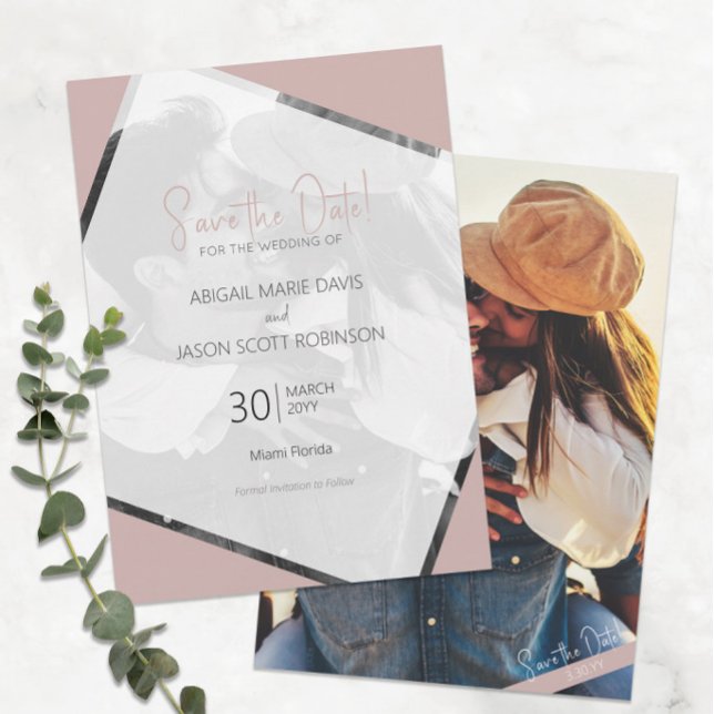 Convite Taupe Wedding Salve a data com foto colorida (Modern Minimalist Taupe Wedding Save the Date with Full-Color Photo)