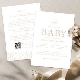 Convite Taupe Wildflower Baby Shower All-in-One Invitation