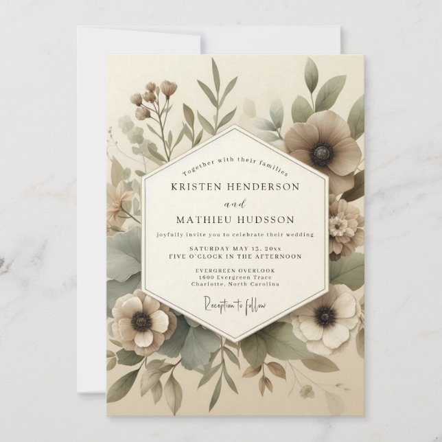 Convite Taupe Woodland Bloom Wedding (Frente)