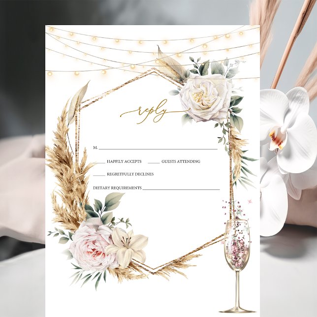 Convite Taurino de Casamento Floral em Dourado Responder  (Criador carregado)