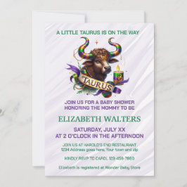 Convite Taurus Zodiac Baby Shower Lavender and Green