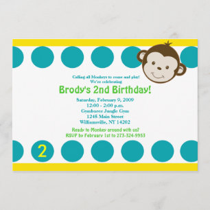 Convite {TBA} Macaco Mod Fofo Azul/Amarelo Aniversário 5x7