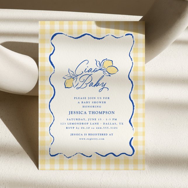 Convite Tchau Bebê Limão de Amalfi Azul e Amarelo Chás de  (Criador carregado)