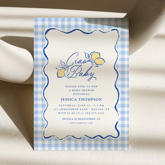 Convite Tchau Bebê Limão de Amalfi Azul e Amarelo Chás de  (Criador carregado)