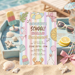 Convite Tchau Escola Olá Faixa de Festa de Verão